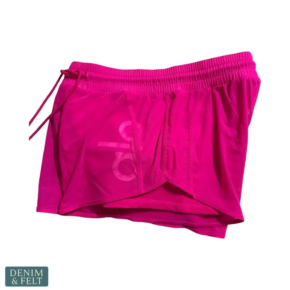 ALO Ambience Neon Pink Mesh Running Shorts Large Lined Drawstring Active‎ Gym